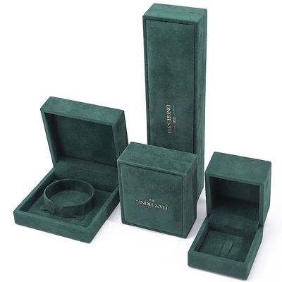 Prodotto all'ingrosso Casella di gioielli di lusso di velluto Logo personalizzato personalizzato Collare verde scuro Pallone Orecchini Anello Imballaggio Casella di gioielli di velluto