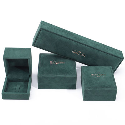 Prodotto all'ingrosso Casella di gioielli di lusso di velluto Logo personalizzato personalizzato Collare verde scuro Pallone Orecchini Anello Imballaggio Casella di gioielli di velluto