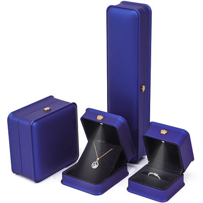 comprare Scatola di gioielleria a LED in pelle finta blu scuro lucido e elegante per display di lusso online manufacture