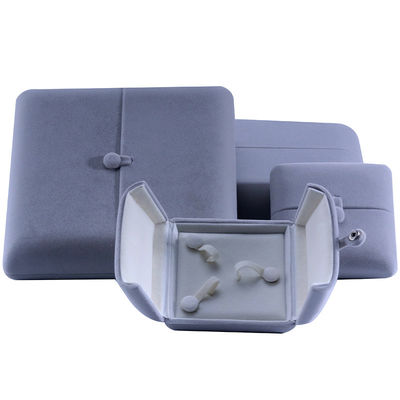 Flat Open Grigio Soft Velvet Gioielleria Scatola di stoccaggio con bottone di chiusura
