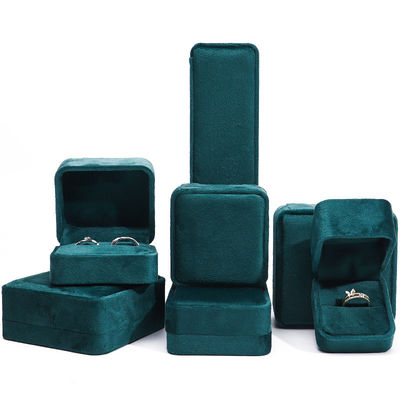 Wholesale Manufacturing Luxury Jewelry Box packaging Personalized Custom logo high end Collare verde scuro Bracciale Orecchini Anello Packaging Velvet Jewelry Box