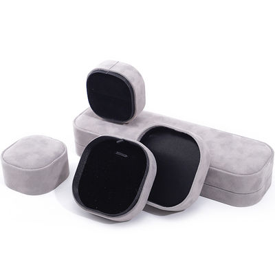Scatola portagioie di lusso con coperchio e base, di alta qualità, in velluto grigio con logo