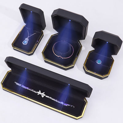 OEM ODM hign end Handmade octagone nero Led light gioielleria scatola con inserto di velluto
