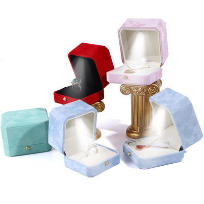 comprare Logo del Cliente Blu Octagonale Flannel Gold Buckle Gioielleria Box per LED Gioielleria Ring Box online manufacture