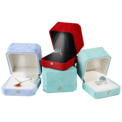 Logo del Cliente Blu Octagonale Flannel Gold Buckle Gioielleria Box per LED Gioielleria Ring Box