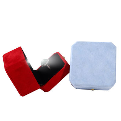 Logo del Cliente Blu Octagonale Flannel Gold Buckle Gioielleria Box per LED Gioielleria Ring Box