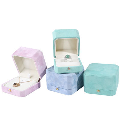 Logo del Cliente Blu Octagonale Flannel Gold Buckle Gioielleria Box per LED Gioielleria Ring Box