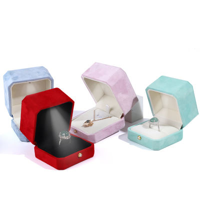 Logo del Cliente Blu Octagonale Flannel Gold Buckle Gioielleria Box per LED Gioielleria Ring Box