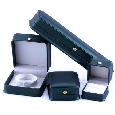 Green Crown Design Luxury PU cuoio gioielleria scatola per braccialetto collana anello e verde