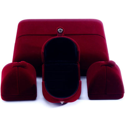 Elegante scatola di gioielli a doppia porta con taglia di fondo di velluto rosso con logo
