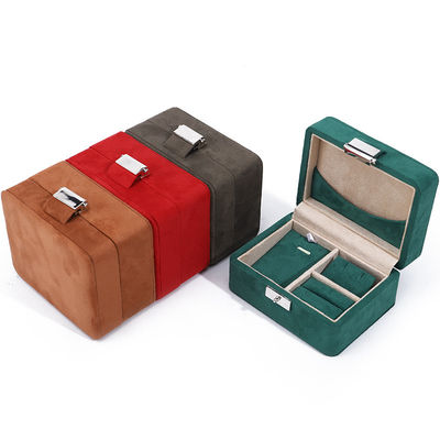 Scatola di gioielli in velluto a logo personalizzato fatta a mano per collare e anello da viaggio