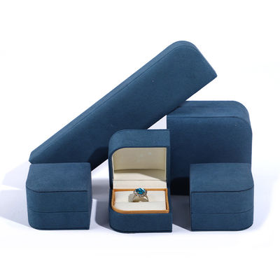 Scatola di imballaggio per gioielli in pelle blu in microfibra per orecchini per anelli Hanhong 7*7*5cm