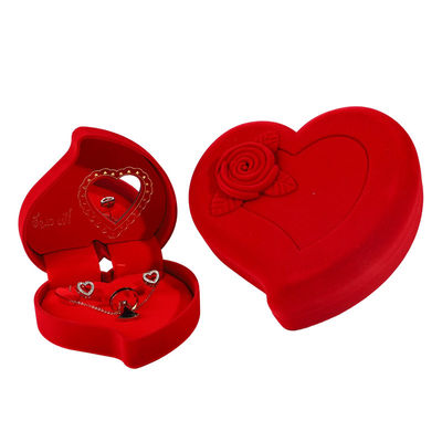 Casella di gioielli di velluto per anello d'amore rosso collana e orecchini set imballaggio personalizzato