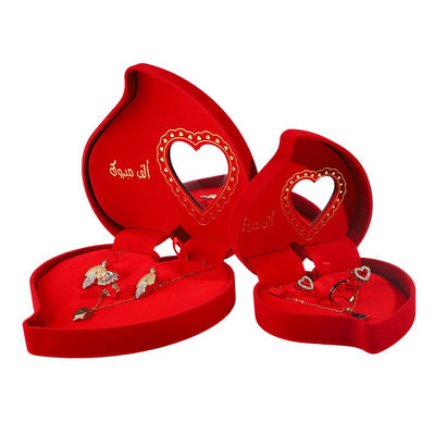 Casella di gioielli di velluto per anello d'amore rosso collana e orecchini set imballaggio personalizzato