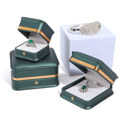Custom Logo Scatola di gioielli in pelle verde scuro con imballaggio Hanhong e rivestimento di velluto