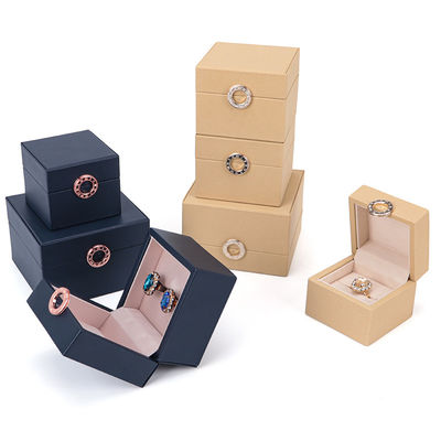 comprare Casella di gioielleria in pelle di lusso in PU blu con logo personalizzato e timbro a caldo online manufacture