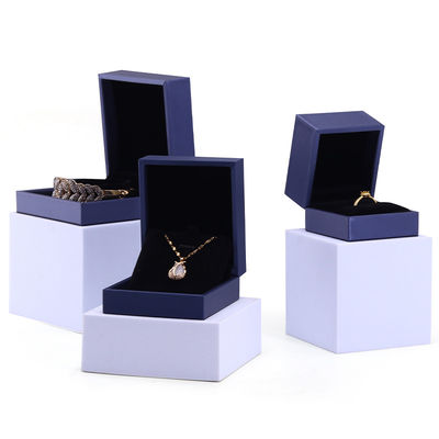 Casella di imballaggio per gioielli di velluto artigianale Hanhong per collana e anello 9*9*4,5 cm Blu PU cuoio