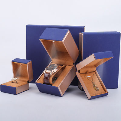 comprare 19x19x4cm Blue Velvet PU Gioielleria in cuoio scatola regalo con luce a LED e rivestimento in velluto online manufacture