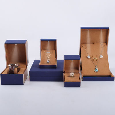 19x19x4cm Blue Velvet PU Gioielleria in cuoio scatola regalo con luce a LED e rivestimento in velluto