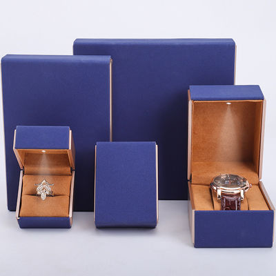 19x19x4cm Blue Velvet PU Gioielleria in cuoio scatola regalo con luce a LED e rivestimento in velluto