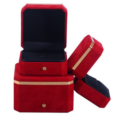 Scatola portagioie fatta a mano OEM ODM con logo personalizzato, scatola portagioie in velluto rosso con bordo dorato