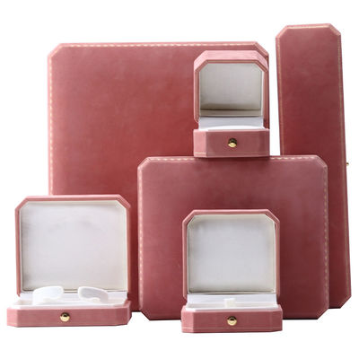 Scatola portagioie rettangolare in velluto rosa per set di braccialetti con motivo di lusso, logo personalizzato