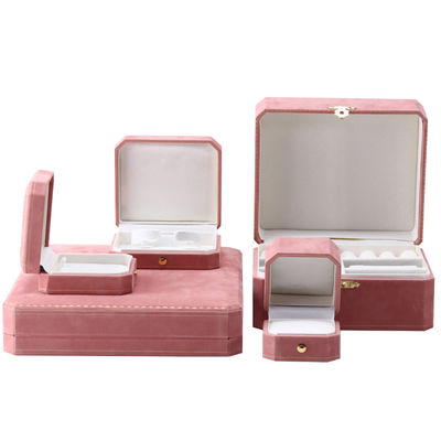 Scatola portagioie rettangolare in velluto rosa per set di braccialetti con motivo di lusso, logo personalizzato