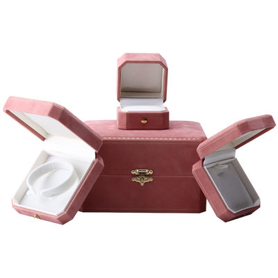 Scatola portagioie rettangolare in velluto rosa per set di braccialetti con motivo di lusso, logo personalizzato