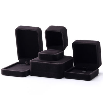 Stampa personalizzata di logo Gioielli Ring Box in forma quadrata realizzata a mano con velluto grigio scuro