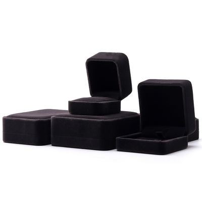 Stampa personalizzata di logo Gioielli Ring Box in forma quadrata realizzata a mano con velluto grigio scuro