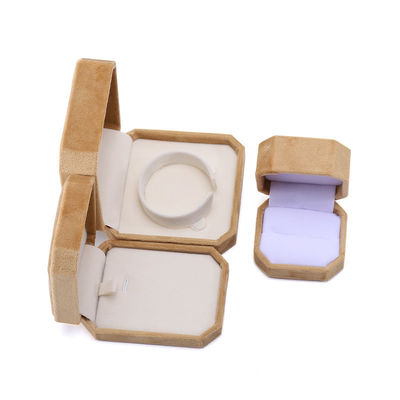 Elegante scatola portagioie ottagonale gialla in velluto fatta a mano per collana, orecchini, bracciale e anello