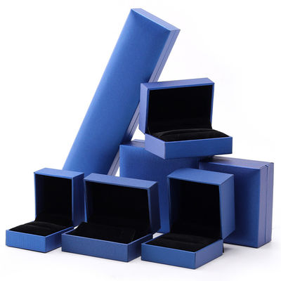 Casella di gioielleria in carta blu di lusso Orecchini con logo personalizzato Colletto Pendente Anello confezionamento