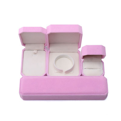 Elegante portagioie ottagonale rosa in velluto fatto a mano per collana, orecchini, bracciale e anello