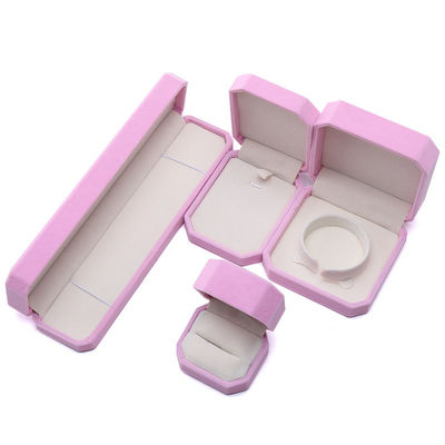 Elegante portagioie ottagonale rosa in velluto fatto a mano per collana, orecchini, bracciale e anello