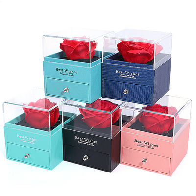 Casella di rosa di San Valentino Casella da gioielli tipo cassetto di imballaggio a forma quadrata