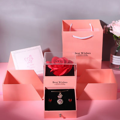 Casella di rosa di San Valentino Casella da gioielli tipo cassetto di imballaggio a forma quadrata