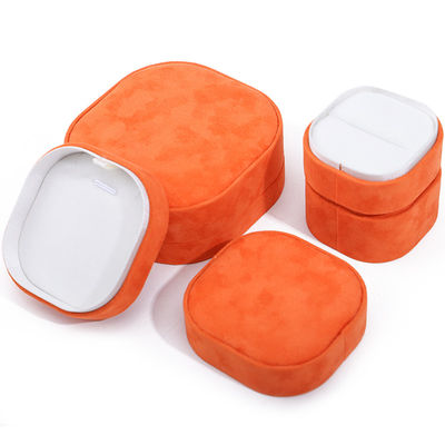 Scatola portagioie di lusso con coperchio e base, in velluto arancione di alta qualità con logo