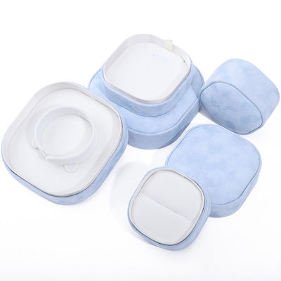 Scatola portagioie di lusso con coperchio e base, scatola portagioie in velluto blu di alta qualità con logo