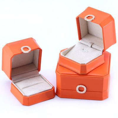 Scatola di imballaggio per gioielli in cuoio PU arancione quadrato per bracciale a collana e anello di nozze