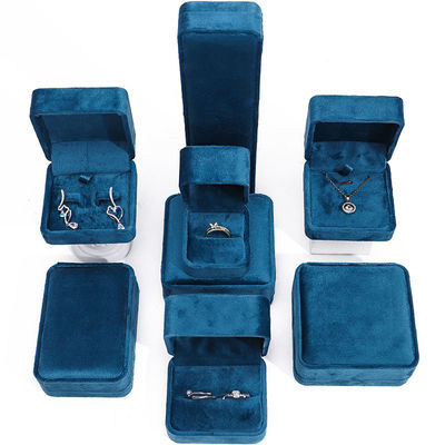 Prodotto all'ingrosso vendita calda Luxury Jewelry Box Personalized Custom logo high end Colletto Blu Bracciale Orecchini Anello Imballaggio Casella di gioielli di velluto