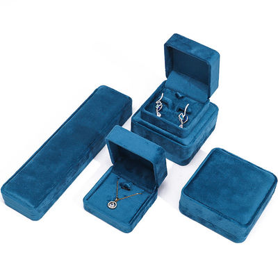Prodotto all'ingrosso vendita calda Luxury Jewelry Box Personalized Custom logo high end Colletto Blu Bracciale Orecchini Anello Imballaggio Casella di gioielli di velluto