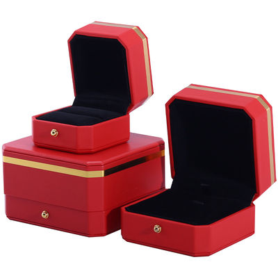 Incantevole scatola di imballaggio di lusso in cuoio PU octagonale rosso con guarnizione in oro