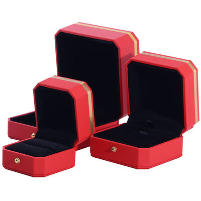 Incantevole scatola di imballaggio di lusso in cuoio PU octagonale rosso con guarnizione in oro