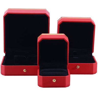 Incantevole scatola di imballaggio di lusso in cuoio PU octagonale rosso con guarnizione in oro