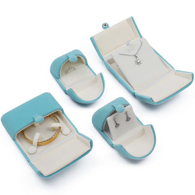 Scatola di imballaggio per gioielli di velluto soffice e elegante in ciano