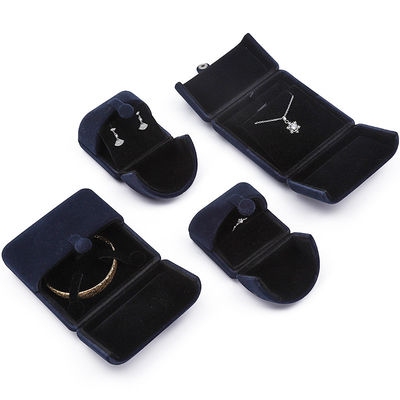 Cina produzione all'ingrosso di alta qualità Scatola per imballaggio di gioielli Scatola personalizzata di lusso per set di gioielli Scatola per collana Bracciale Orecchini Anello imballaggio fatto a mano blu velluto a doppia anta Scatola per gioielli con logo