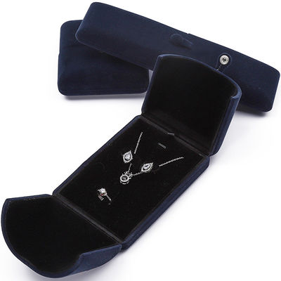 Cina produzione all'ingrosso di alta qualità Scatola per imballaggio di gioielli Scatola personalizzata di lusso per set di gioielli Scatola per collana Bracciale Orecchini Anello imballaggio fatto a mano blu velluto a doppia anta Scatola per gioielli con logo