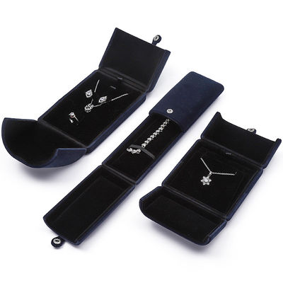Cina produzione all'ingrosso di alta qualità Scatola per imballaggio di gioielli Scatola personalizzata di lusso per set di gioielli Scatola per collana Bracciale Orecchini Anello imballaggio fatto a mano blu velluto a doppia anta Scatola per gioielli con logo
