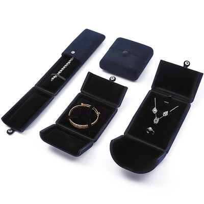 Cina produzione all'ingrosso di alta qualità Scatola per imballaggio di gioielli Scatola personalizzata di lusso per set di gioielli Scatola per collana Bracciale Orecchini Anello imballaggio fatto a mano blu velluto a doppia anta Scatola per gioielli con logo