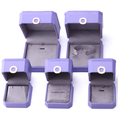 Capotazione viola ottagonale PU gioielleria in cuoio scatola per anello orecchie pendenti